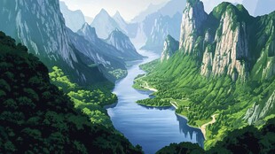 山川河流电脑画