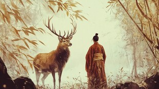 楼阁古风仙鹿仙景