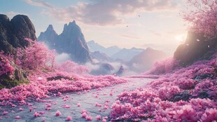 唯美山花意境桃花