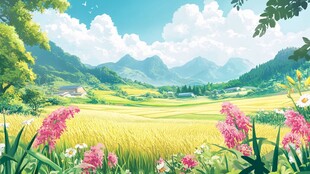 稻田风景插画