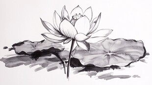 荷花手绘黑白