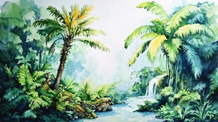 热带风景水彩画