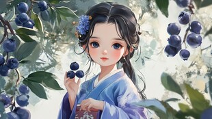蓝莓插画美女