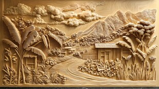 金色浮雕山水
