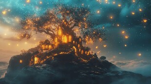 超现实的城堡与树木