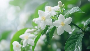 带雨珠的茉莉花