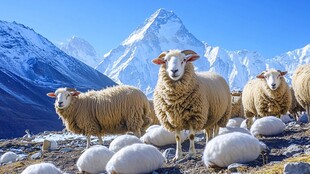 雪山脚下的羊群