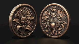 3d浮雕金属牡丹花