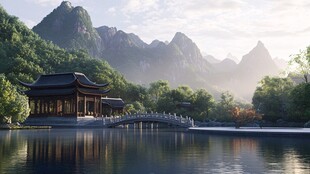 中式湖泊美景