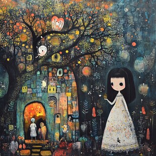 文艺梦境小女孩手绘
