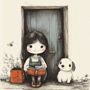 孤单的小女孩插画