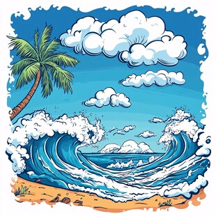 手绘海浪图