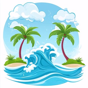 海浪卡通插画