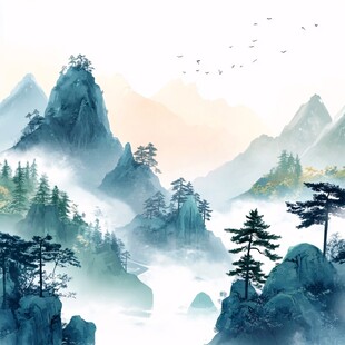 迎客松松树禅意山水