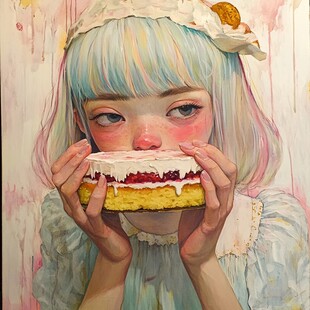 陪着蛋糕的女孩