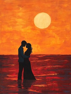 情侣拥抱浪漫插画