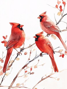 手绘北美主红雀
