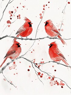 手绘北美主红雀