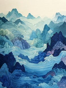 高端山水线包装插画