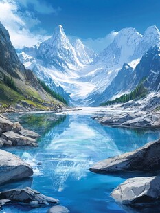 雪山河流图