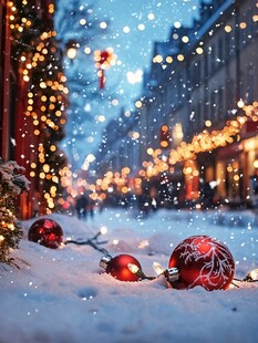 街道上的圣诞彩球