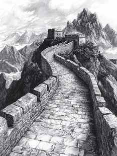 长城钢笔画素材