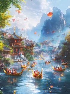 端午赛龙舟古风场景