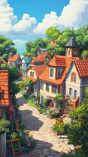 欧美小镇插画