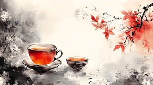 茶水墨画茶水彩画