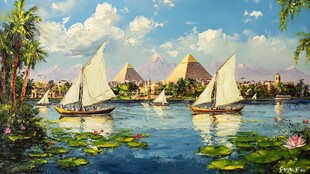 埃及水彩水墨山水