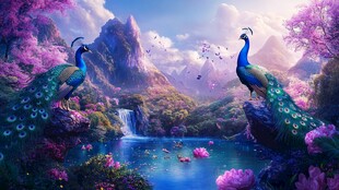 唯美花鸟风景画