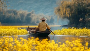 秋色中摆渡的船夫