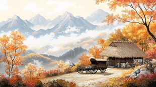 古风秋天景色插画