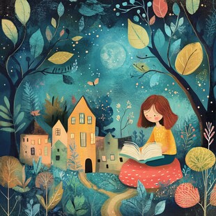 读书女孩插画