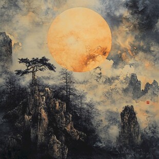 山水装饰画唯美中秋