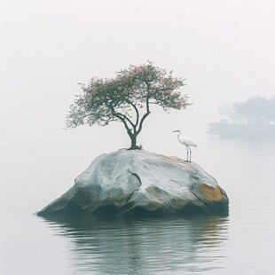 水边的一颗合欢大树