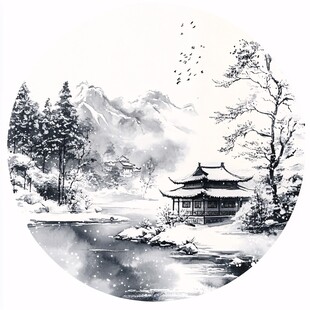 雪景山水插画