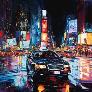 街道夜景的出租车