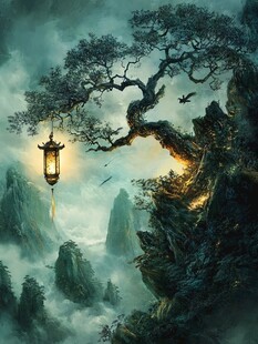 天界晓钟风景插画