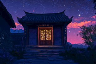 古代宅门夜景