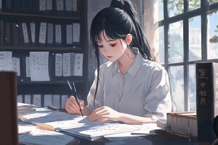 女学生唯美插画