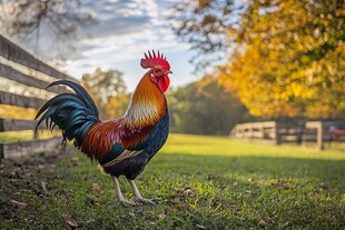 草地上的雄鸡图