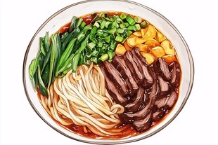 红烧牛肉面插画