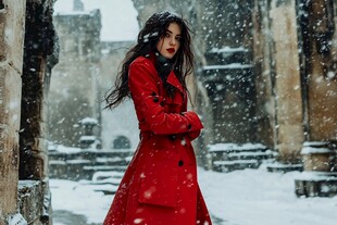 雪中红衣女人