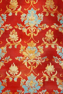 桔色丝绸花卉纹丝绒