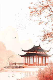 亭台楼阁意境插画