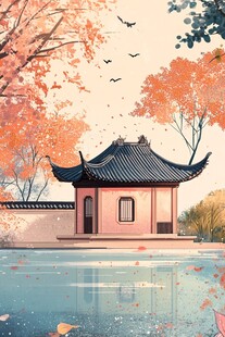 插画爱晚亭