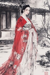 红衣少女设计古风