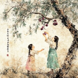 摘红枣绘画