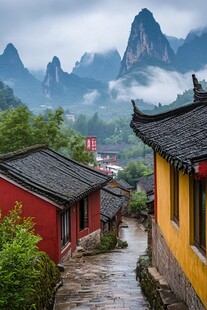 古村雨景